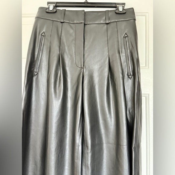 Veronica Beard Rennert Black Faux Leather Wide Leg Pants Sz 4 - Picture 7 of 13